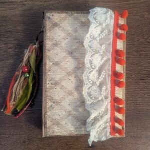 Christmas Rustic Junk Journal-Handmade- Recycled Materials-Red/Cream-Gingerbread